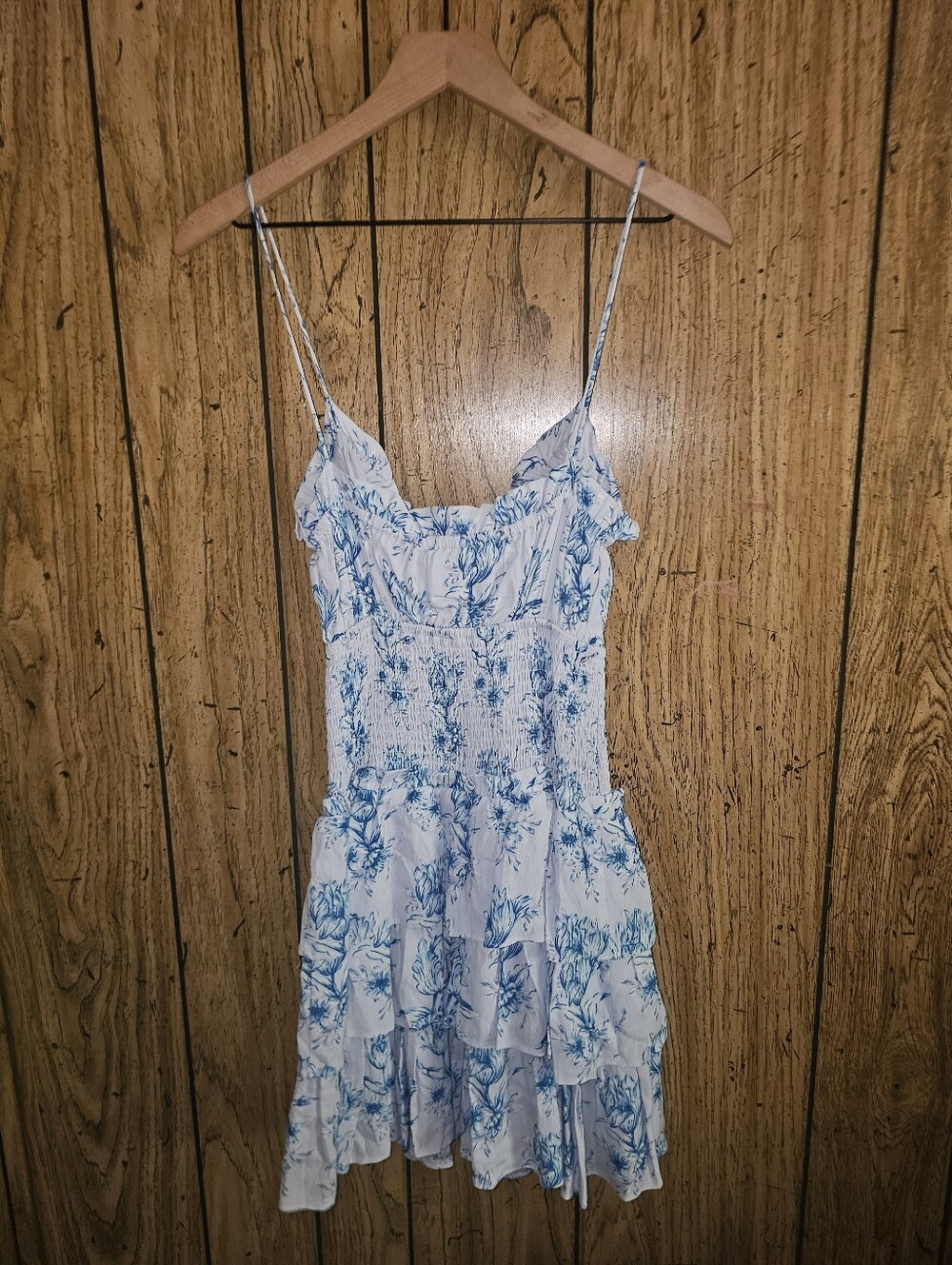 SABO Blue Selma Cami Winter Tulip Cut Out Ruffle Tiered Mini Dress - Small - Picture 6 of 7